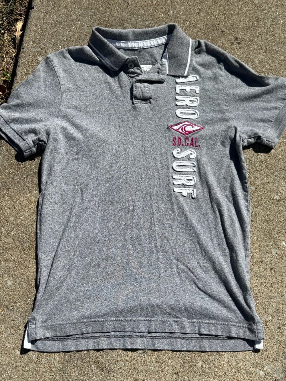 Aeropostale Womens L Aero Surf Polo Gray Y2K 2000s Preppy Surfcore 4344